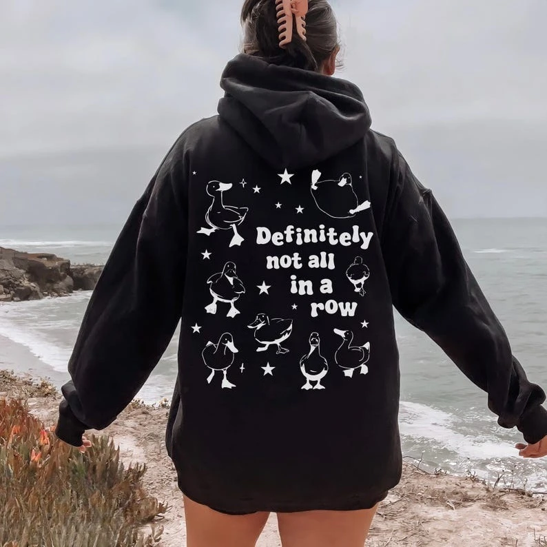 Ducks Not in A Row Vintage Graphic Hoodie Shirt Definitely Not in A Row Mental Health Humor Unisex Loose Casual Streetwear Gift
