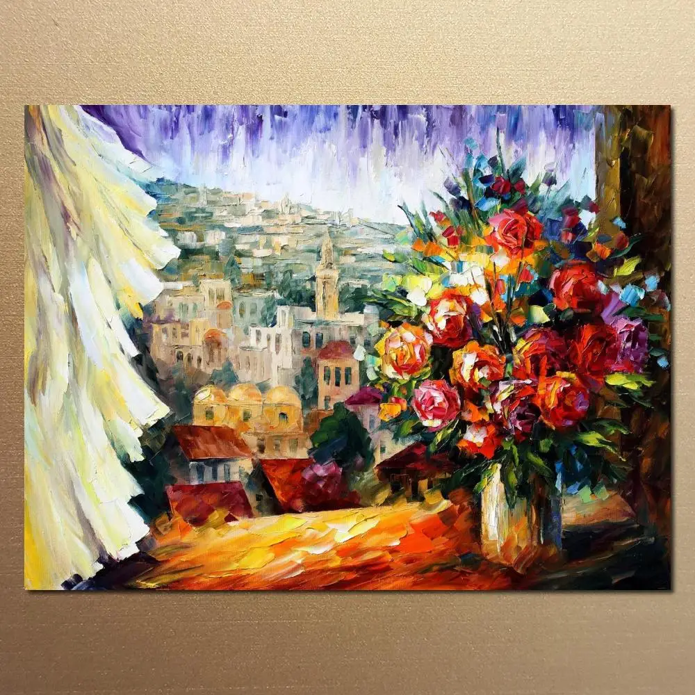 

Handmade Canvas Art Flowers of Jerusalem Modern Abstract Landscape Painting Picture for Dining Room Bathroom Wall Decor Gift