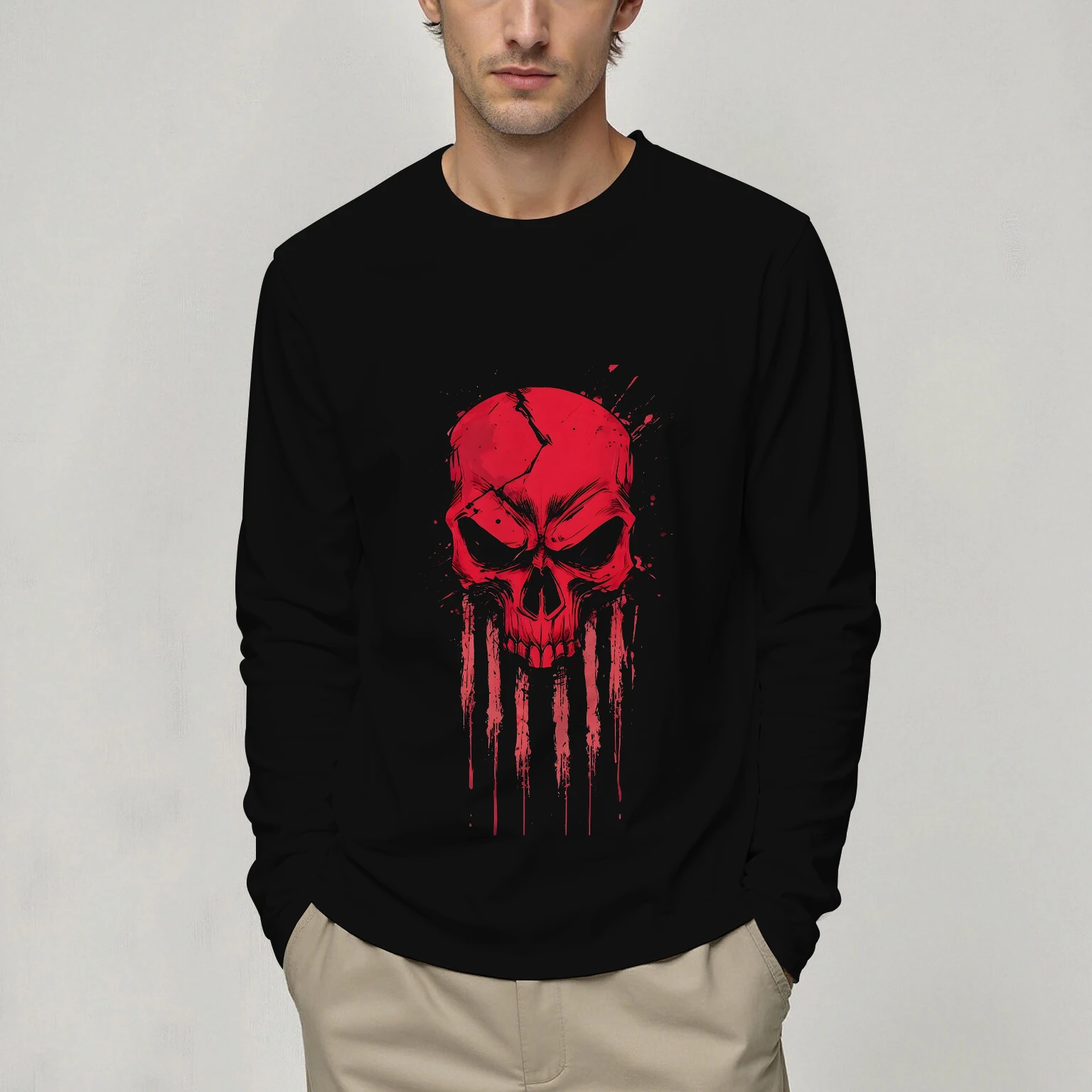 

Autumn Men's Long-Sleeved T-shirt O-neck Skull Halloween Devil Ghost Festival Casual Fashion Comfortable Personality Men Clothes