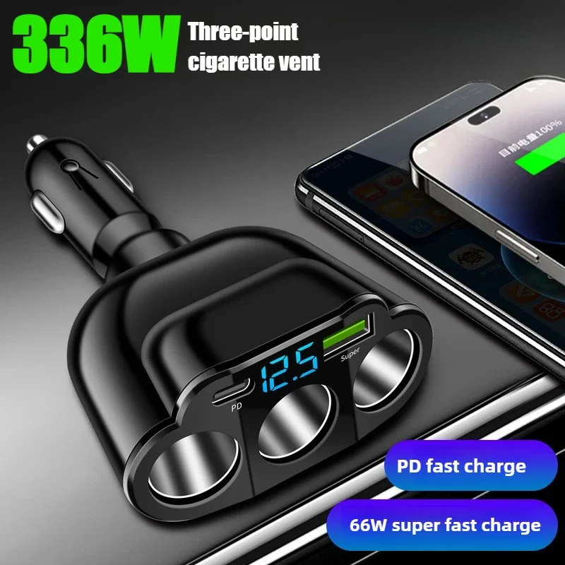Auto-Ladegerät 5-Port 336W Zigarettenanzünder-Adapter PD USB 66W Superschnelles Laden Telefonsteckdose 12 24V Universelles Schnellladegerät
