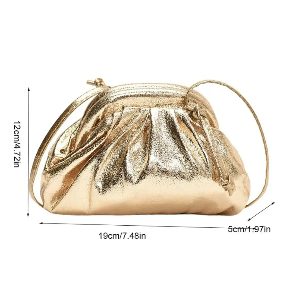 Portable Leather Women Dinner Bag Crossbody Bag Solid Color Pleated Shell Bag Lipstick Bag Clutch Bag Cloud Bag Girl image 6