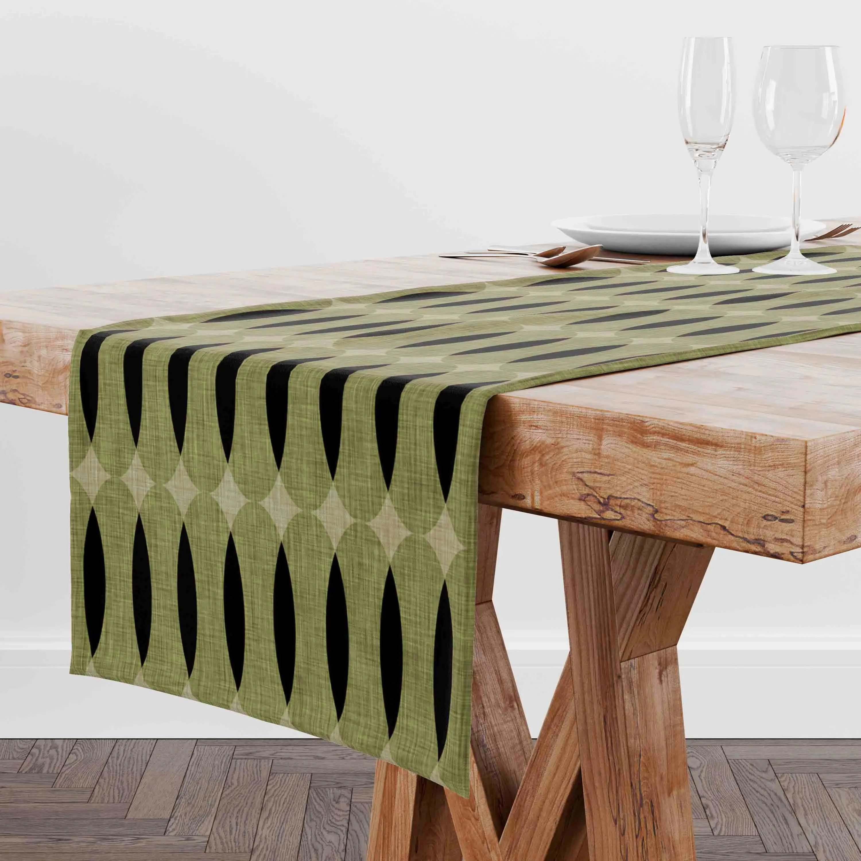 

1-Piece Olive Green Minimalist Geometric Linen Table Runner, Durable & Washable, Universal Table Runner for Home & Restaurant