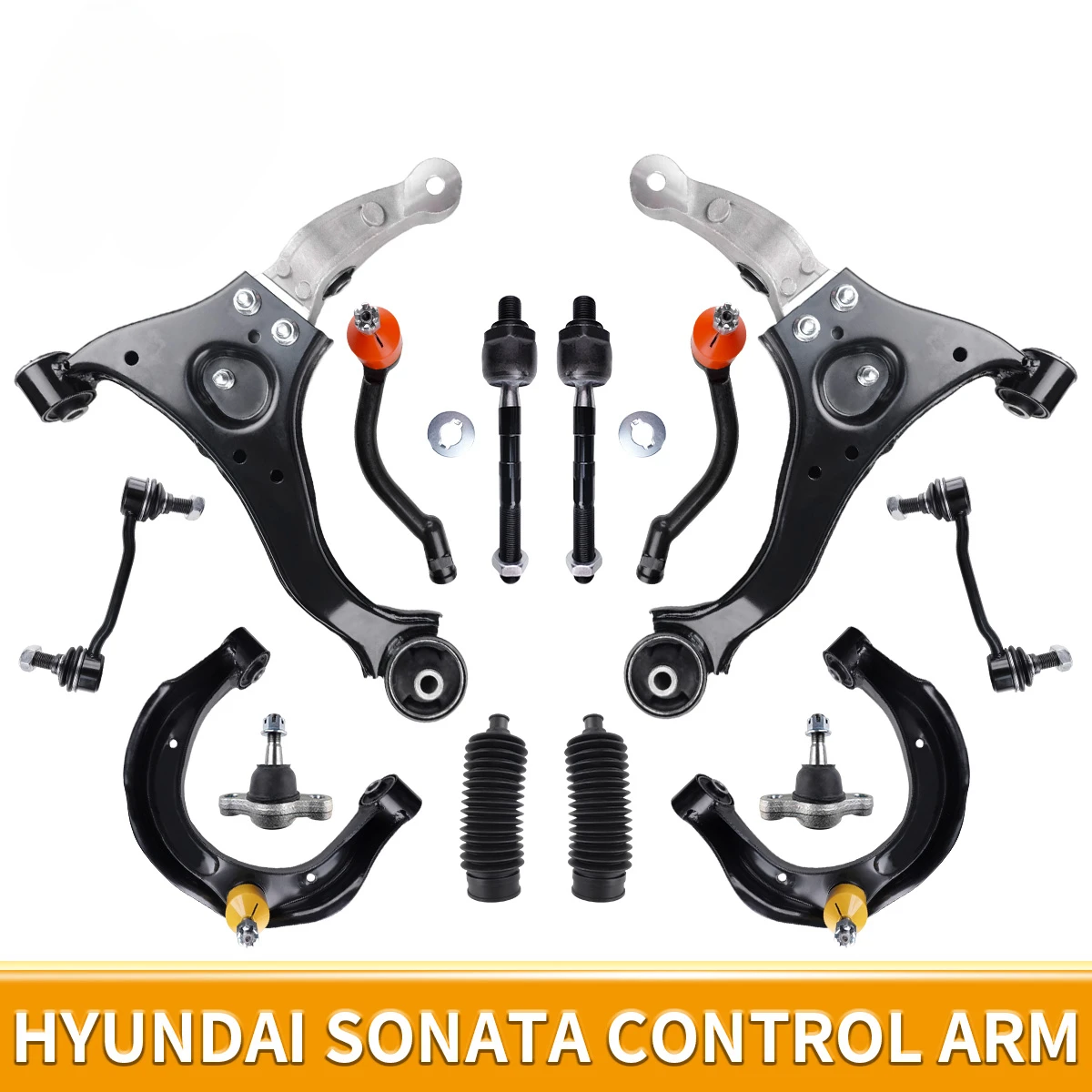 Punino 14pcs Front Lower Control Arm Sway Bar End Link Tie Rod Boots Set Kit for Hyundai Sonata 2006 2007 2008