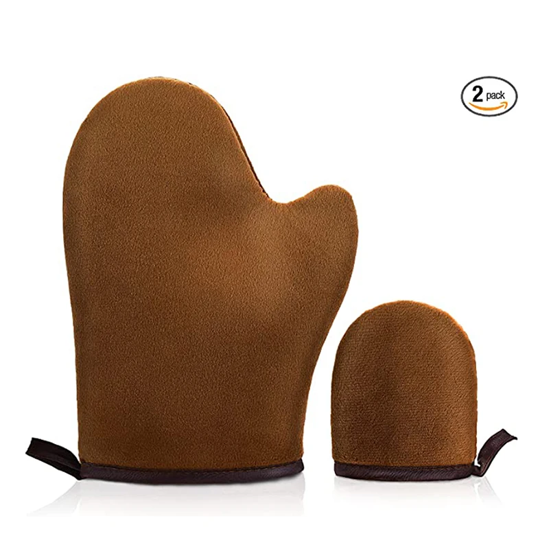 Aplicador de guantes autobronceadores, paquete de 2 guantes bronceadores sin sol con guantes bronceadores reutilizables de doble cara de terciopelo para el pulgar