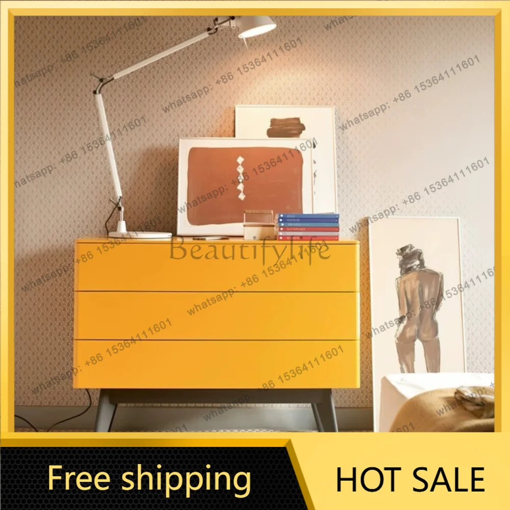 Factory Direct Italian Minimalist Painting Solid Wood Three Bucket Cabinet Bedroom Medieval Cream Wind Storage Side Cabinet
