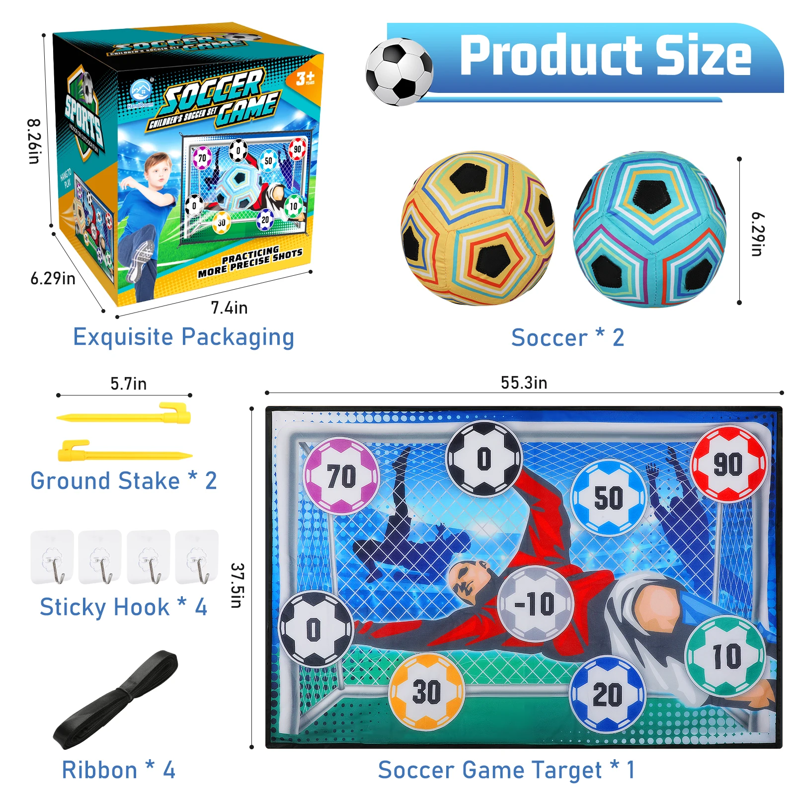 VATOS Football Ball Game Set for Kids Indoor Outdoor Soccer Train Sport Game Foldable Toys for 3 4 5 6 7 8 Years Old Boys Girls