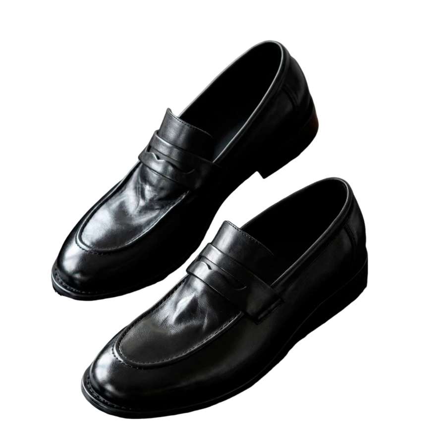 Men Penny Loafers Slip‑on Dress Shoes Soft Leather‑look Business Casual Flat Shoes Round Toe Office Daily Footwear BH0202