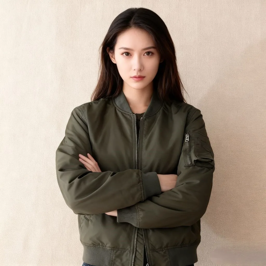 Bomber Jackets Girls Womens Autumn Multi-Functional Multi-Pockets Patches Spliced Split Slouchy Baggy Loose-Fitting Wide Commute - view 2