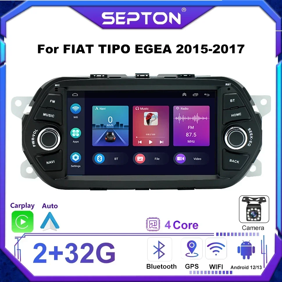 SEPTON Car Radio Multimedia Video Player for FIAT TIPO EGEA 2015-2017 GPS WiFi Autoradio 2Din Android 12 Carplay Android Auto