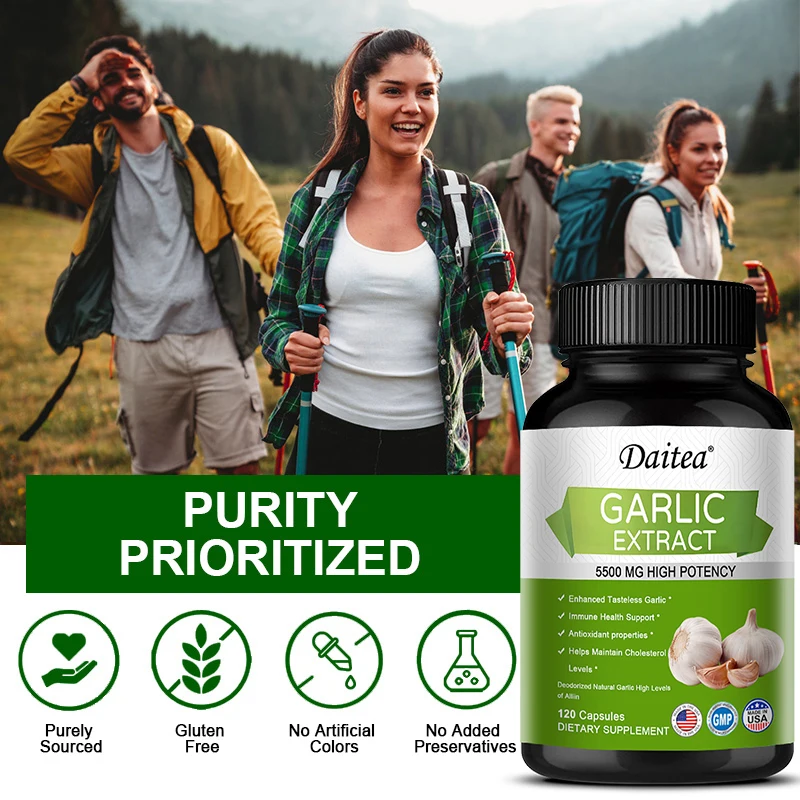 Daitea Organic Garlic Extract Capsules - Powerful Antioxidant To Support Respiratory and Immune Health, Cleanse and Detoxify