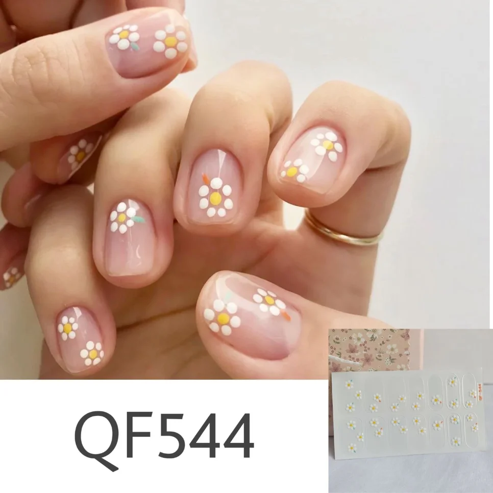 14Stickers/Sheet Graffiti Style Nail Stickers Daisy Polka Dot Line Design Nail Stickers Full Coverage Waterproof Suitable Girls