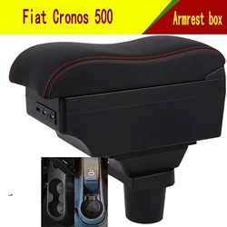 For Fiat Cronos 500 Armrest Box USB Charging Heighten Double Layer Central Store Content Elbow Rest with Cup Holder