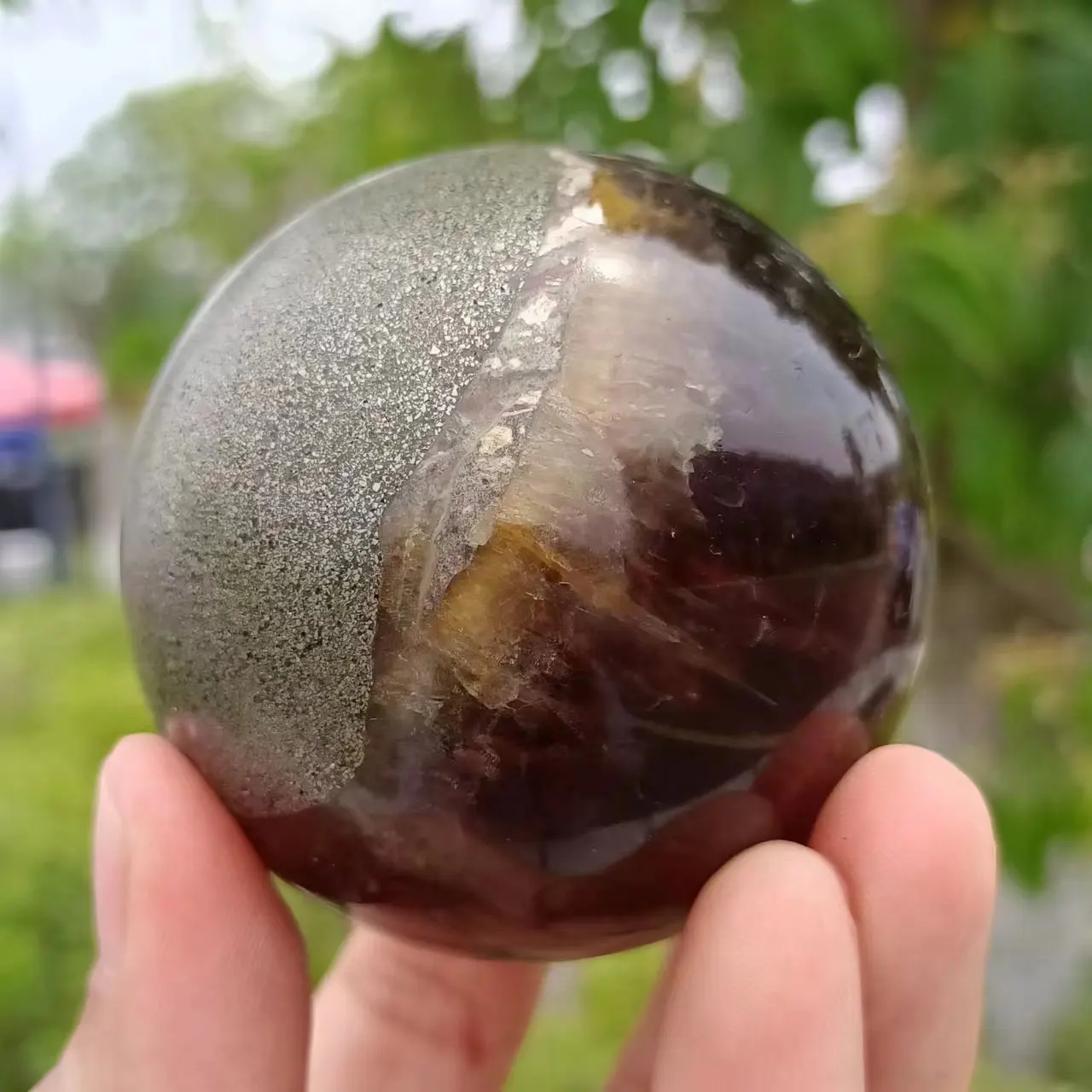 Natural Fluorite Symbiotic Pyrite Ball, Quartz Crystal Mineral Specimen Reiki Healing Stone, Energy Degaussing Ball