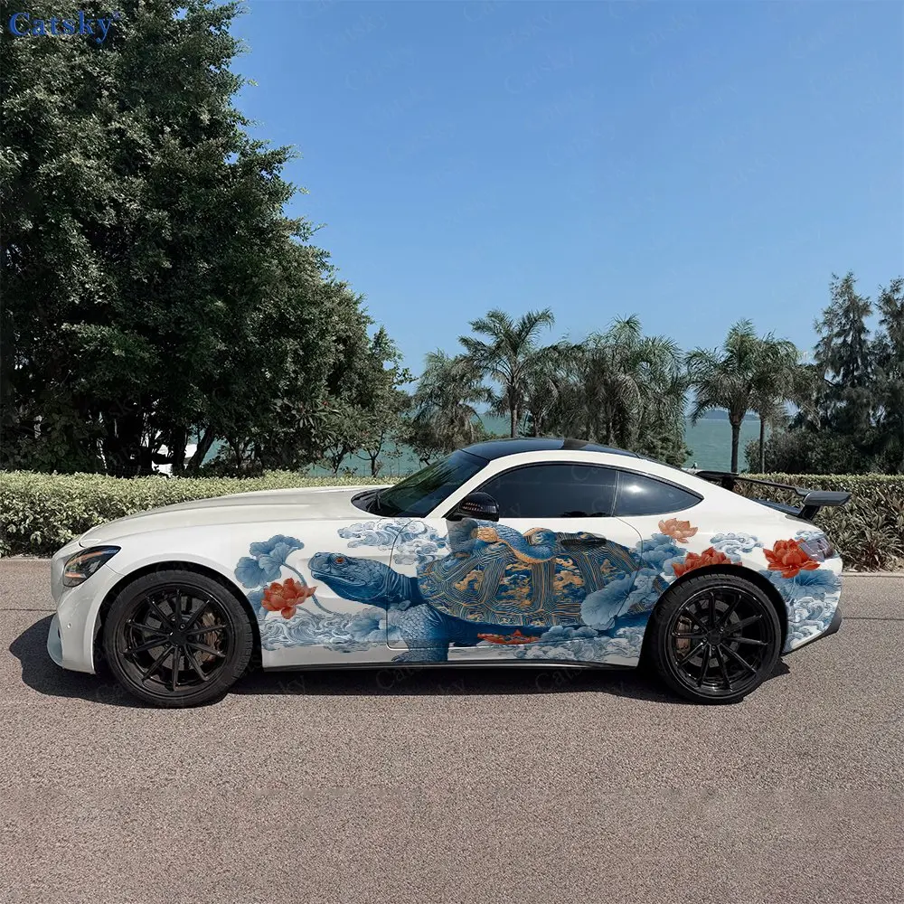 2pcs Turtle Among Waves Might, Durable, Fade-resistant, Enhance Vehicle Aesthetics With Bold Artistic Design Car Vinyl Wraps