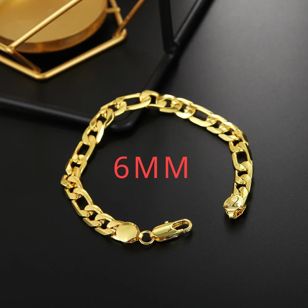 925 sterling Silver 18K gold Color Beautiful 6MM Chain Bracelets for man Women Fashion Party wedding Gifts Original Jewelry
