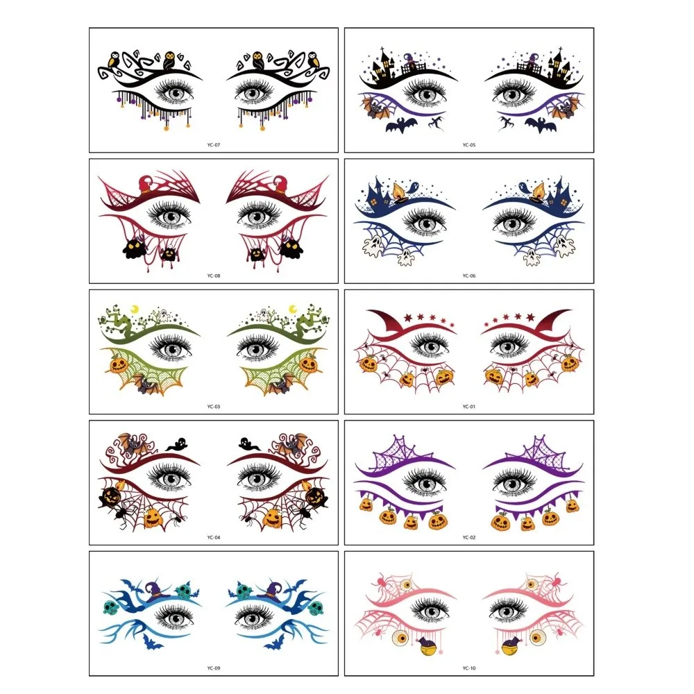 Pumpkin Ghost Skull Halloween Face Tattoo Cartoon Disposable Cheek Eyes Temporary Stickers Portable Transparent