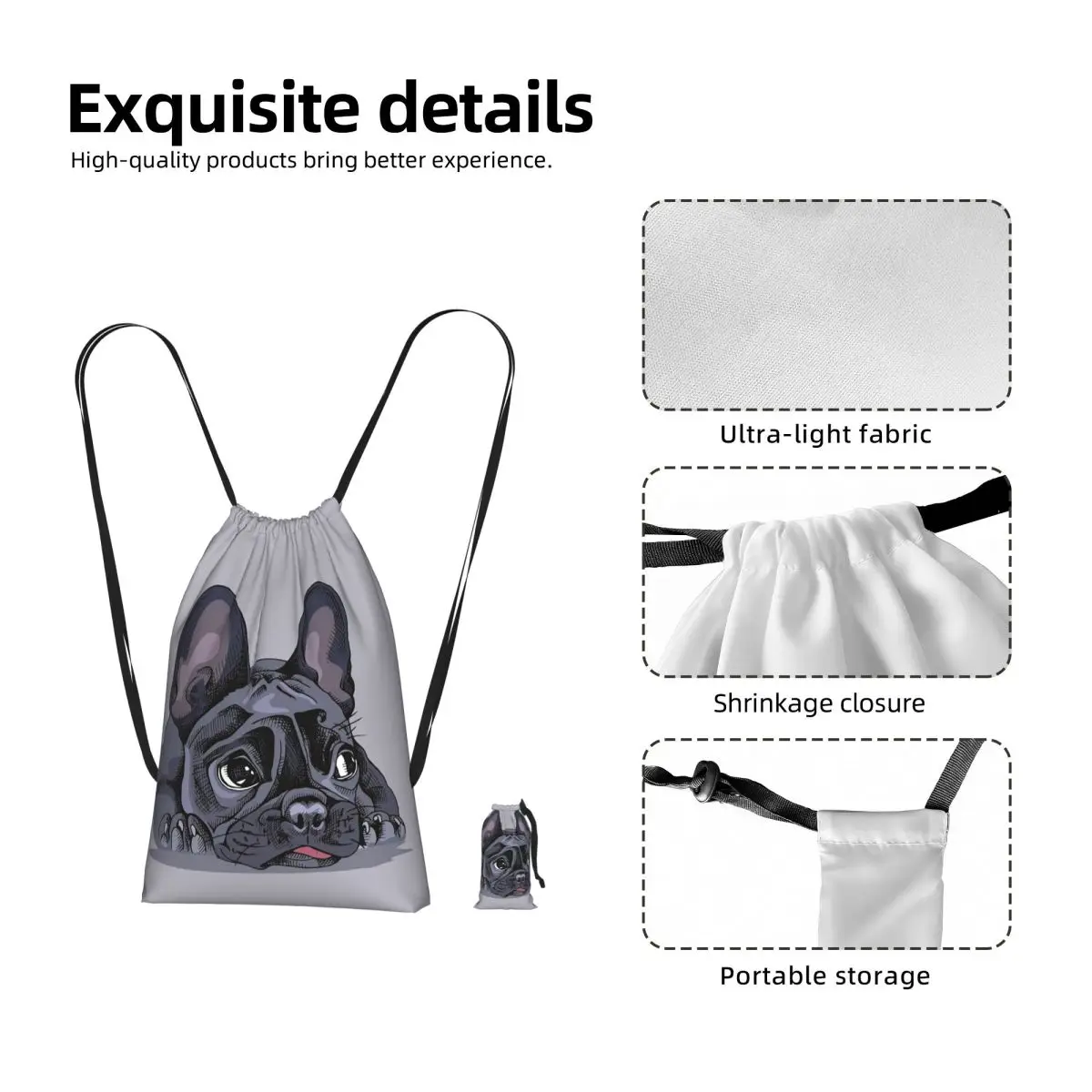 French Bulldog Art Print Drawstring Backpack hiking cycling Bag Portable Travel Drawstring Bag for Men Women