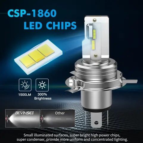 BEVINSEE H4 9003 LED-strålkastarlampa för motorcykel, polaritetsfri DC/AC 12V, hög/låg strålkastarlampa för motorcykel, Honda, Kawasaki, Yamaha 10 best sales 9003 LED-strålkastarlampor - №5
