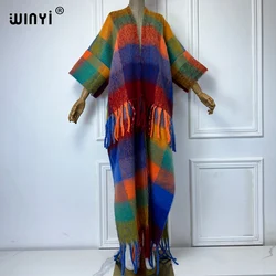 WINYI 202 Winter Women tassel Everyday personality Cardigan coat Loose dress robe longue Thick Warm free size Middle East Kaftan