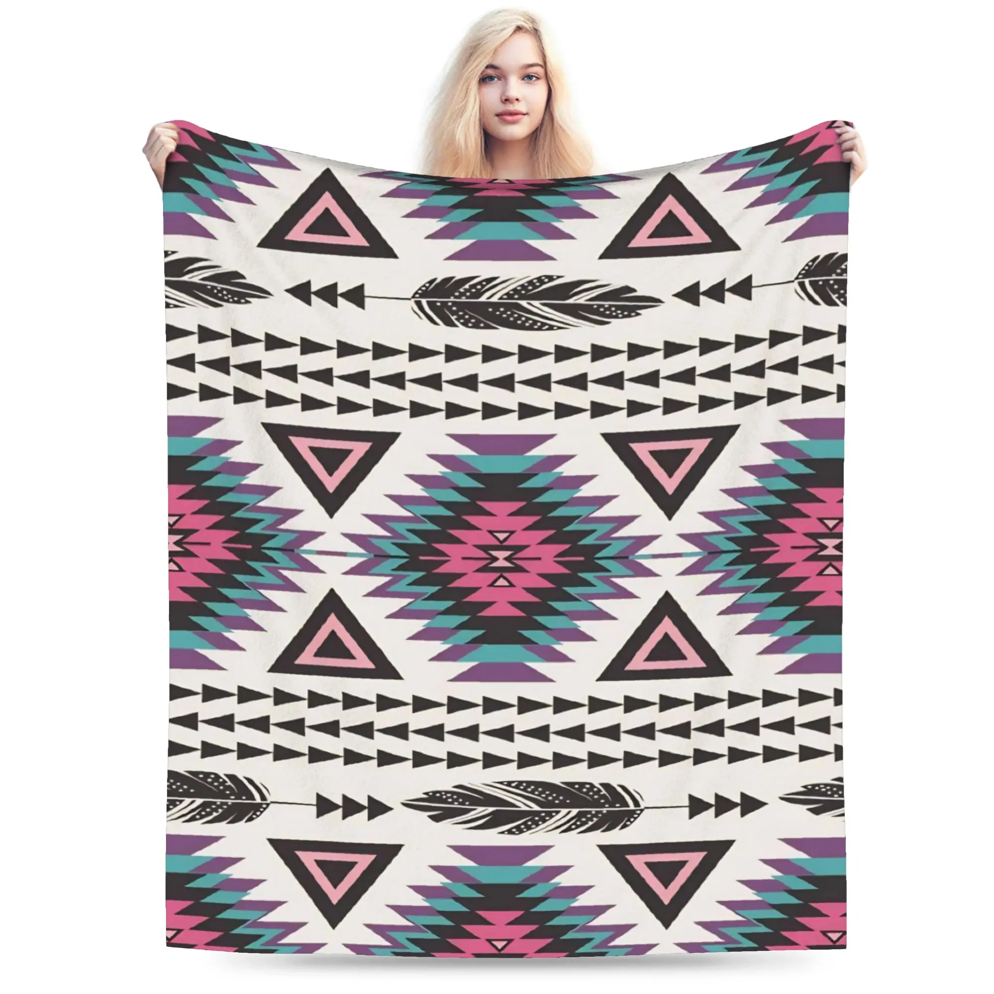 Funny Southwestern Aztec Tribal Blanket Soft Velvet  Cozy Throw Blankets Machine Washable