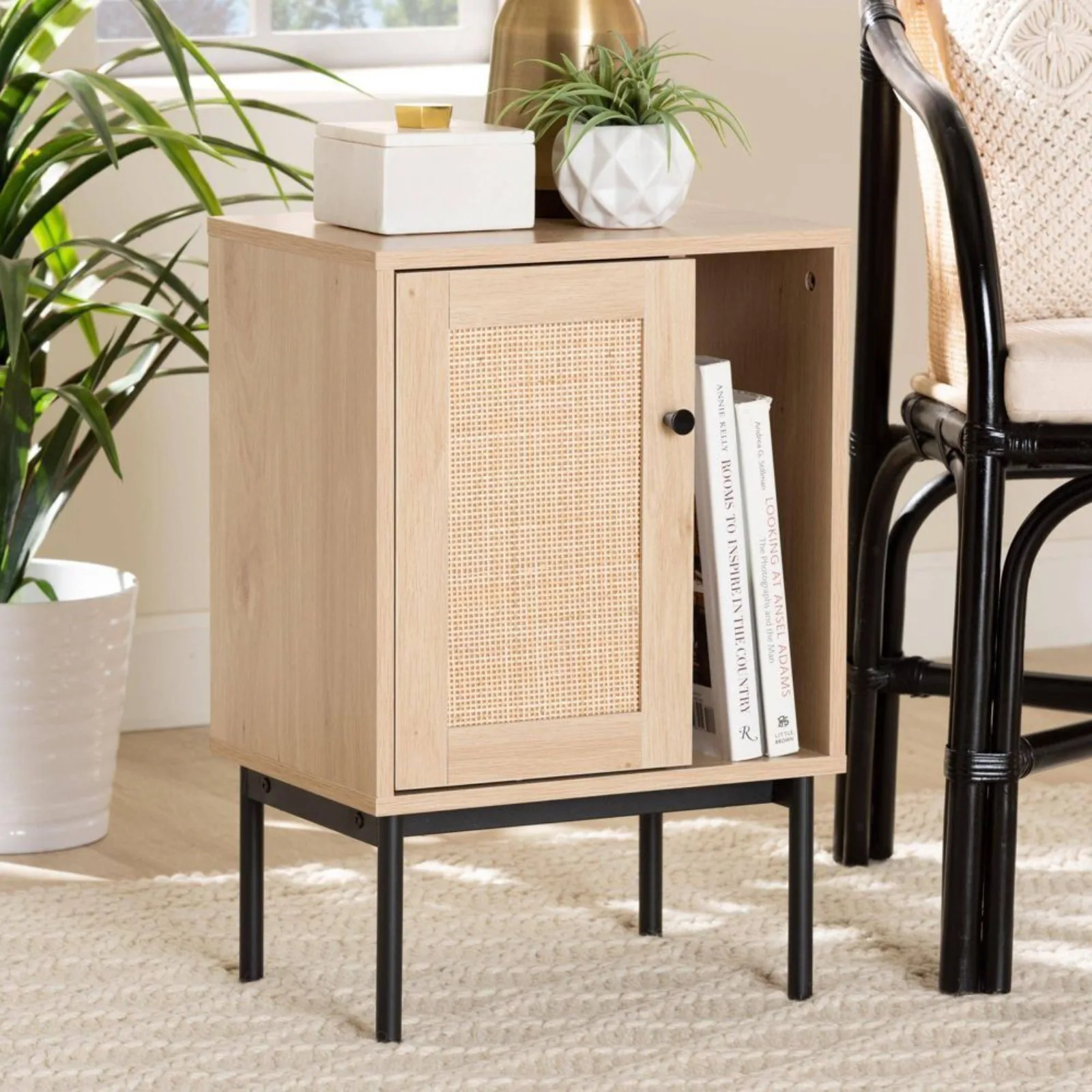 

Sherwin Cabinet with Woven Rattan Accent Light Brown/Black - United States