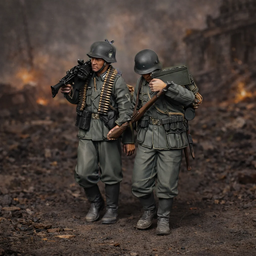 1/35 Resin Soldier Figure Model Kit - WWII, GK, 2 Action Figures, Unassembled and Unpainted, Anime Model Gift