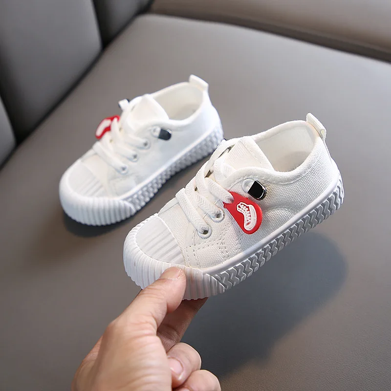 

Baby Child White Black Sneakers Spring 2024 Leisure Lace-up Kids Comfort Sneakers Boy Little Girl Canvas Shoes Toddlers Tennis