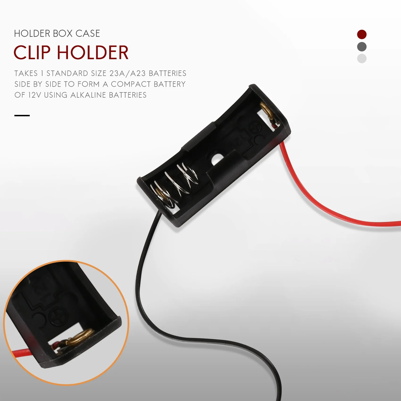 صندوق حامل مشبك أسود ، بطارية A23 ، 12 فولت ، 5 فولت