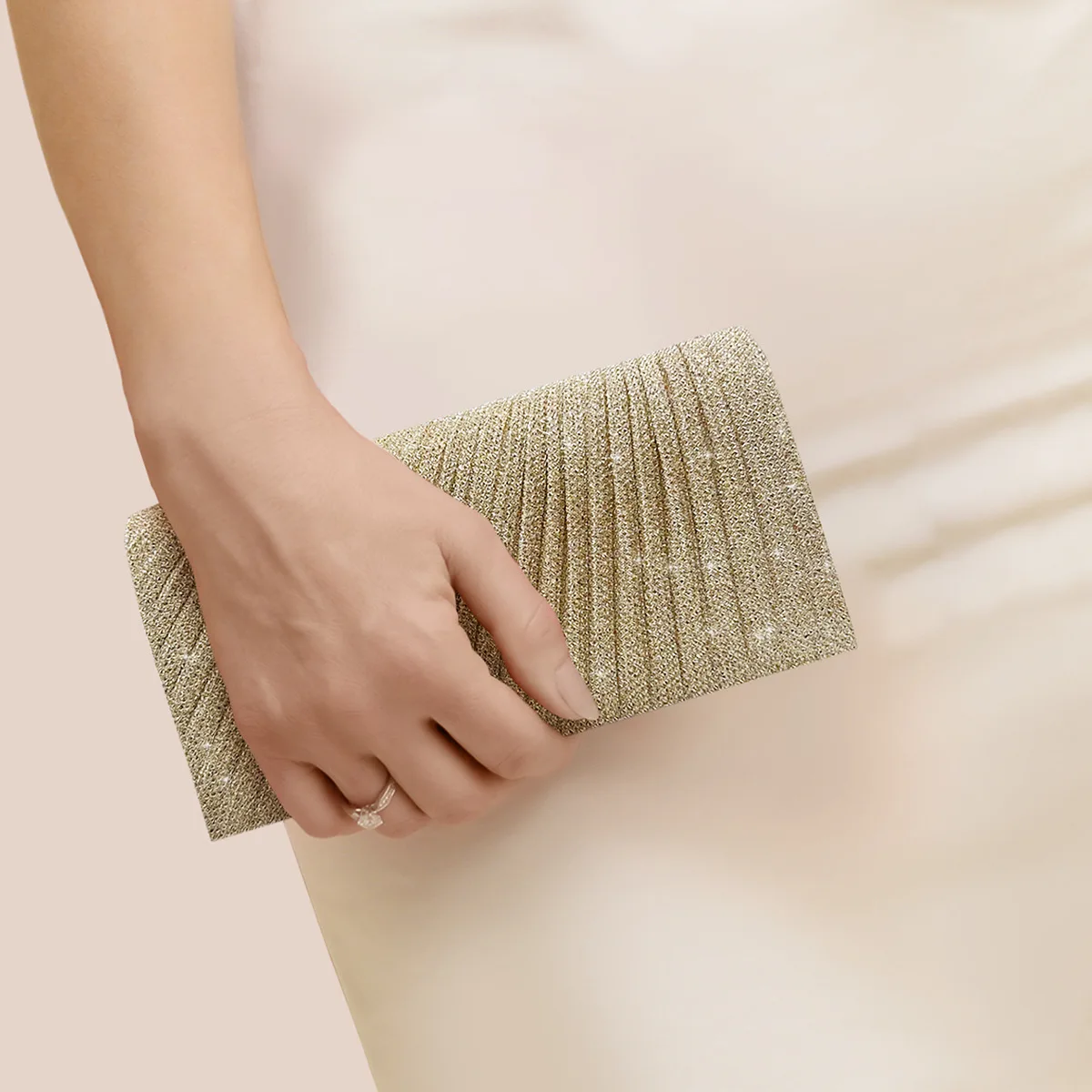 

Women Pleated Sequins Evening Clutch Handbag Matte Soft PU Leather Banquet Party Dinner Square Bag Crossbody Flip Flap Purse