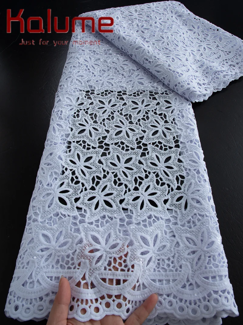 Kalume 2025 White Cord Guipure Lace Fabric High Quality Nigerian African Water Soluble Lace Fabric For Wedding Dress F3039