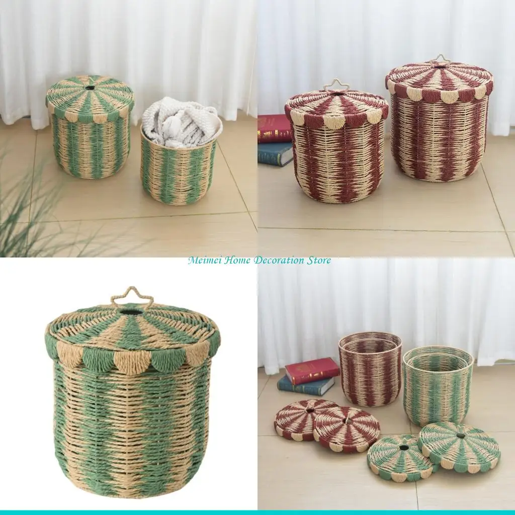 

H7BF Ventilated Paper Cord Storage Bin With Lid Multifunctional Household Basket Perfect For Organizing Various Items