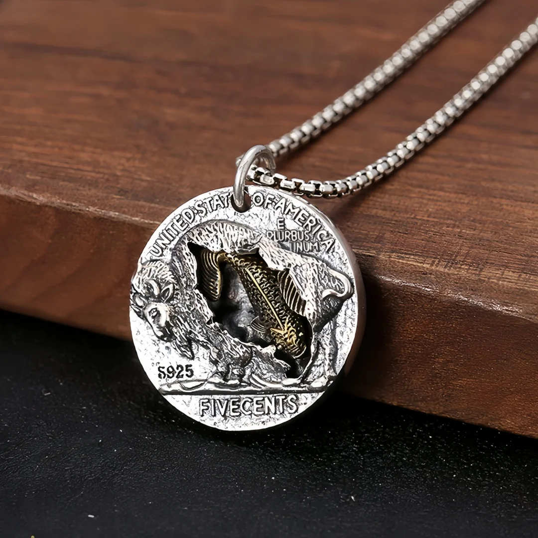 BOCAI New S925 Sterling Silver Charms Pendants for Men Women Antique Relief Skull Pattern Round Charm Fine Choice Jewelry