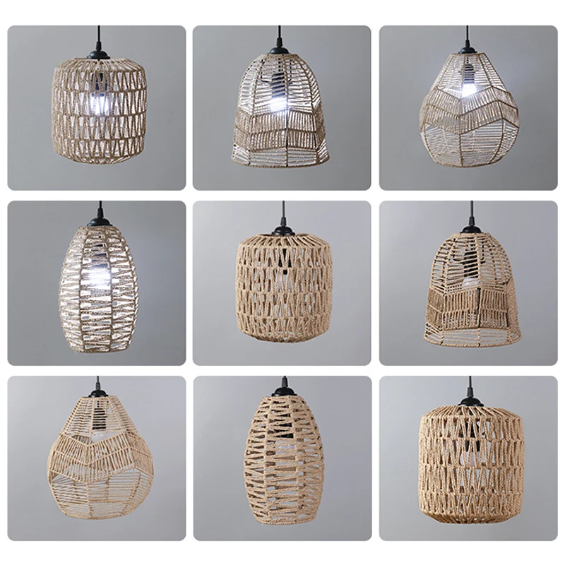 Rattan Chandelier Lampshade Natural Rattan Hand-Woven Bamboo Lamp shade Cafe Hotel Light Pendant For Home Restaurant Decors