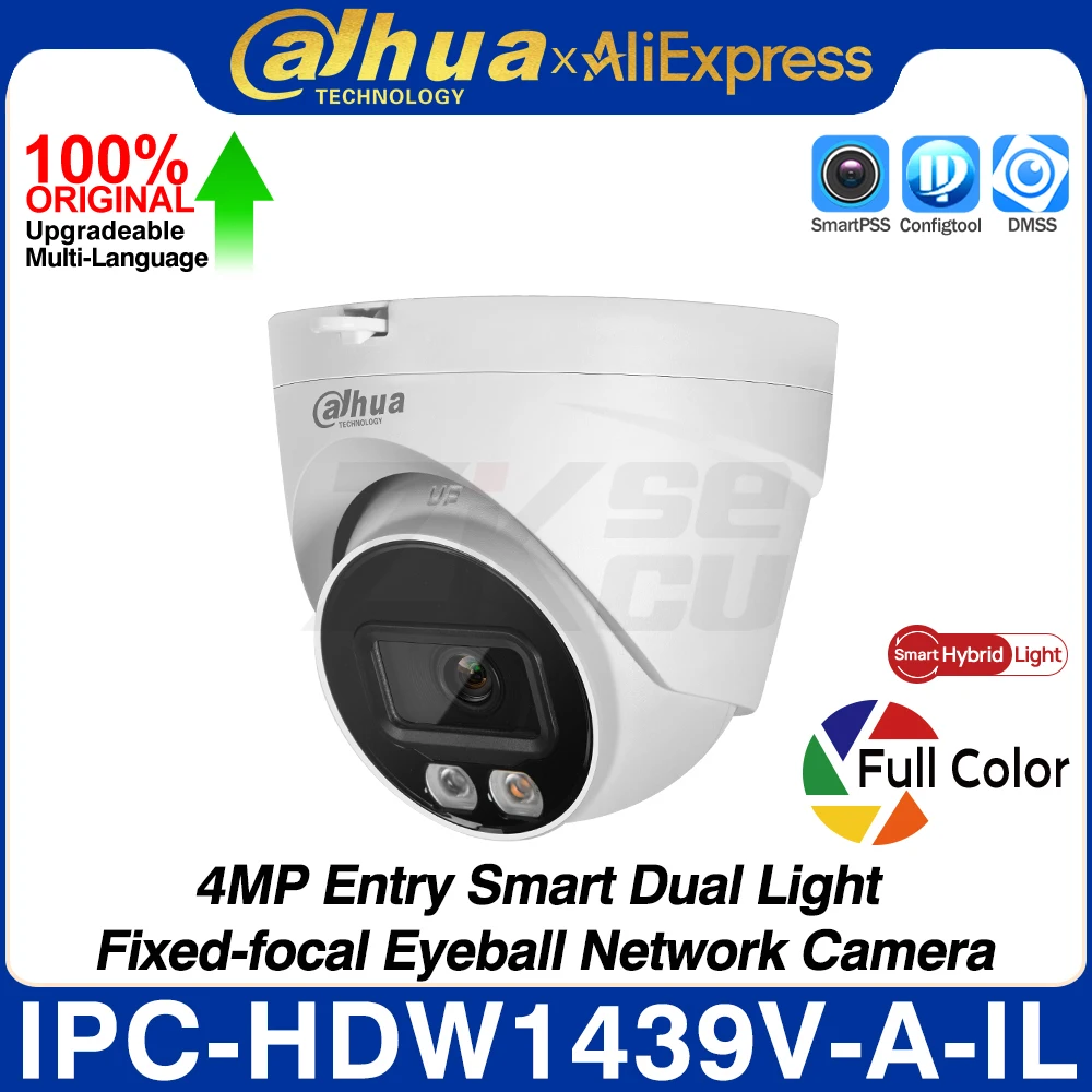 Dahua Original IPC-HDW1439V-A-IL 4MP Entry Smart Dual Light Fixed-focal Eyeball Network Camera Full Color Human Detect POE IP67