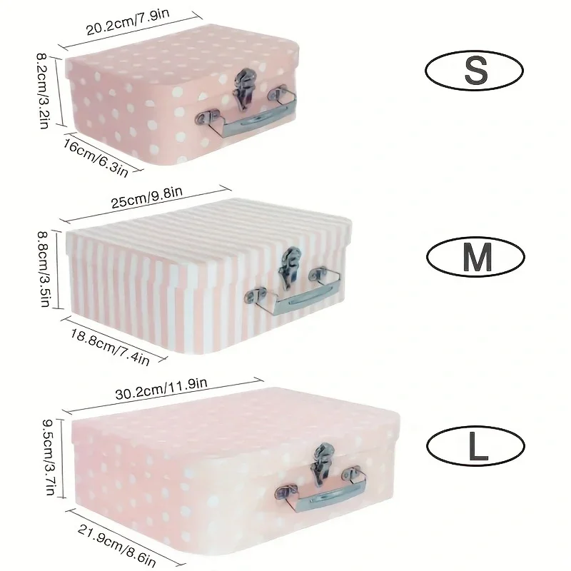 مجموعة صناديق هدايا مكونة من 3 قطع من الورق المقوى على الطراز العتيق - تصميم منقط وشريط، صندوق سفر لحفلات الزفاف الريفية، صندوق إكسسوار هدايا للحفلات #3