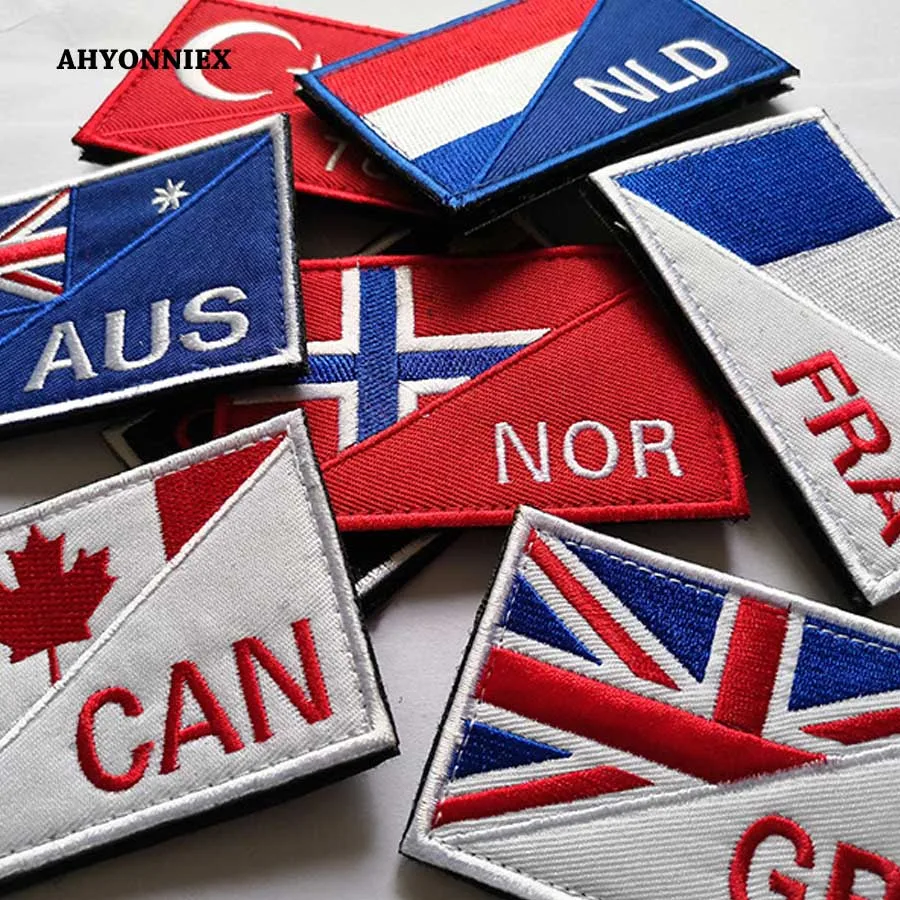 1PC World Country Code Letter Abbreviation Embroidery Flag Patch Sew On Clothes Armband Backpack Sticker Outdoor Bag Accessories