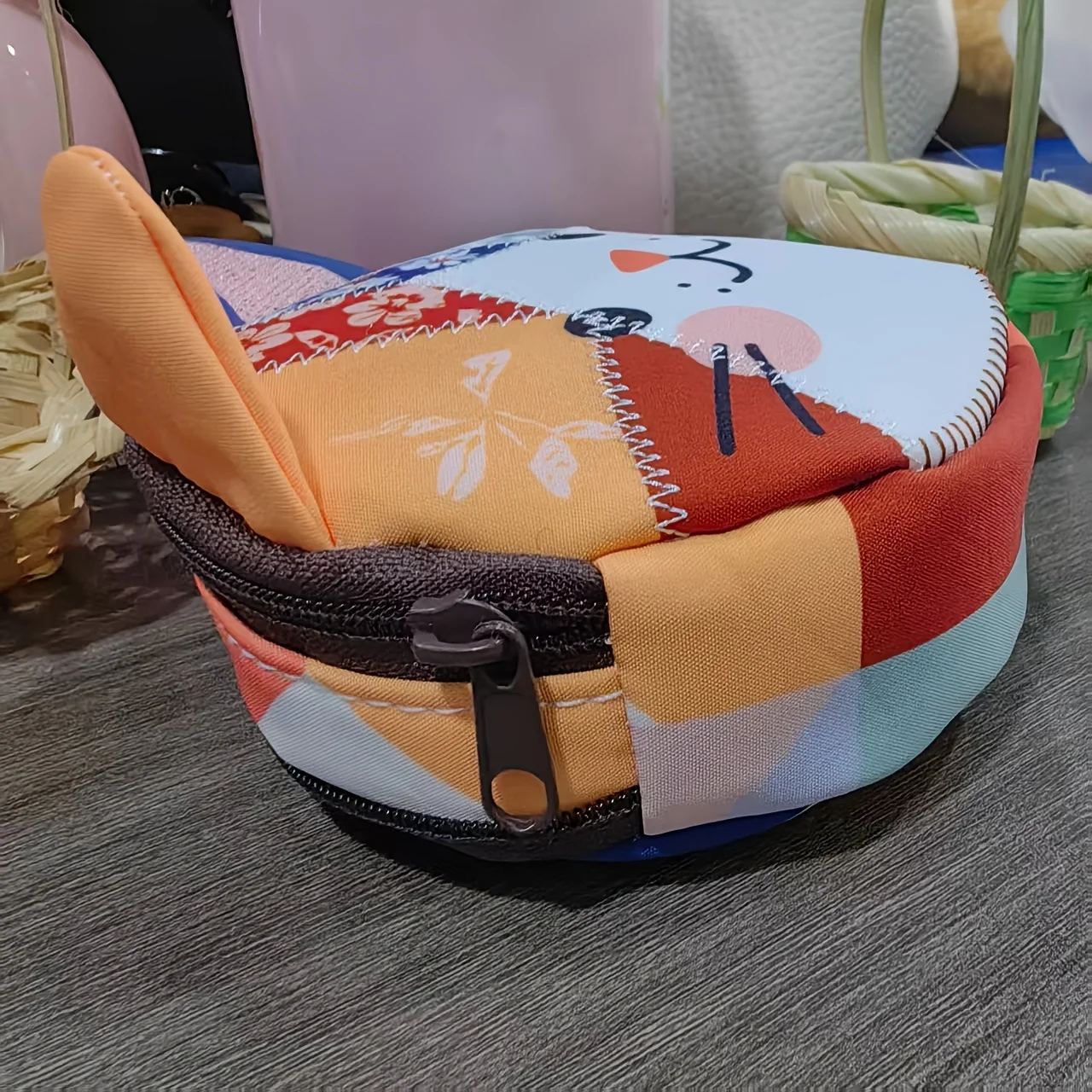 Japanese-Style Color-Blocking Patchwork Cat Coin Purse Cartoon Personality High-Value Makeup Bag Student Ruler Set Stationery Storage Bag - view 3