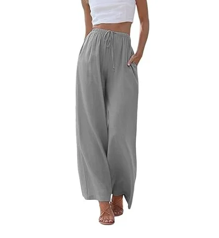 Pantalon surdimensionné pour femmes, décontracté, blanc, haute élasticité, Baggy avec cordon de serrage, Streetwear, couleur unie, coton et lin, jambes larges