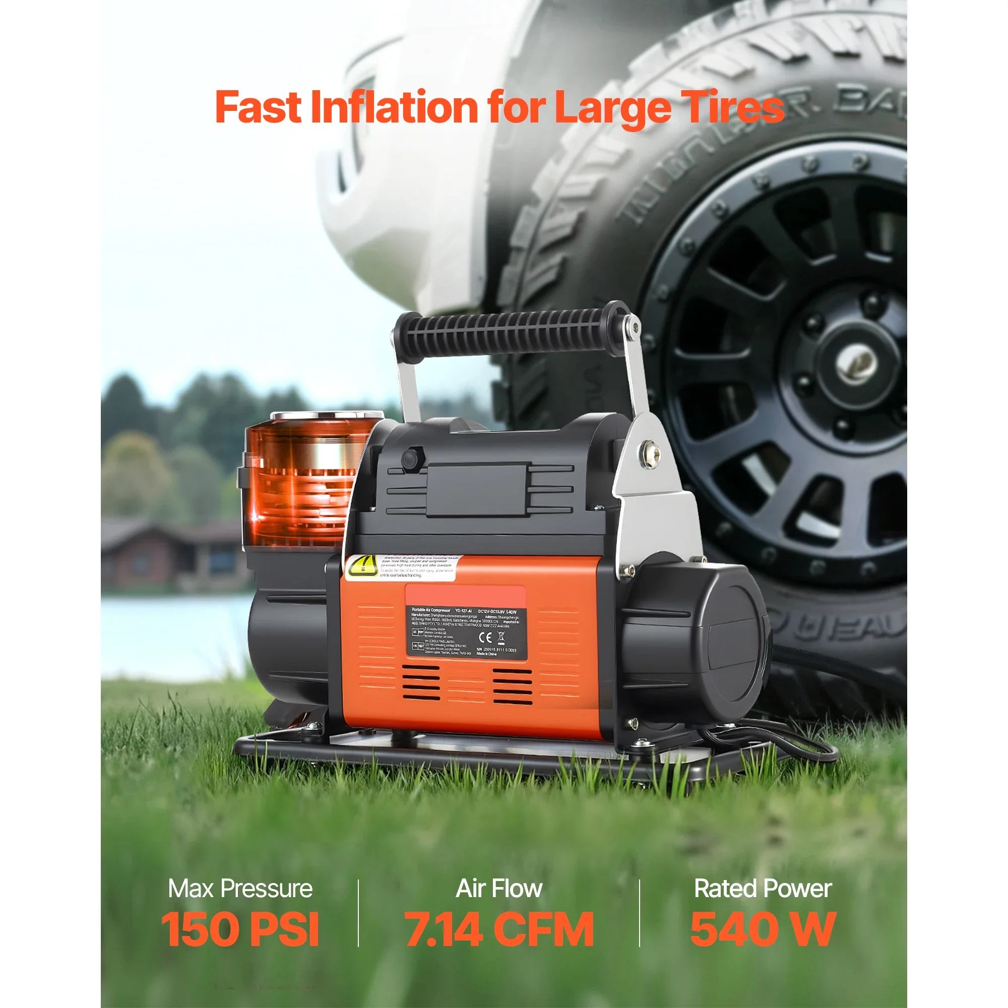 12V Heavy Duty Air Compressor Auto-Stop Portable Tire Inflator with LCD Digital Display Truck Car 4x4 RV