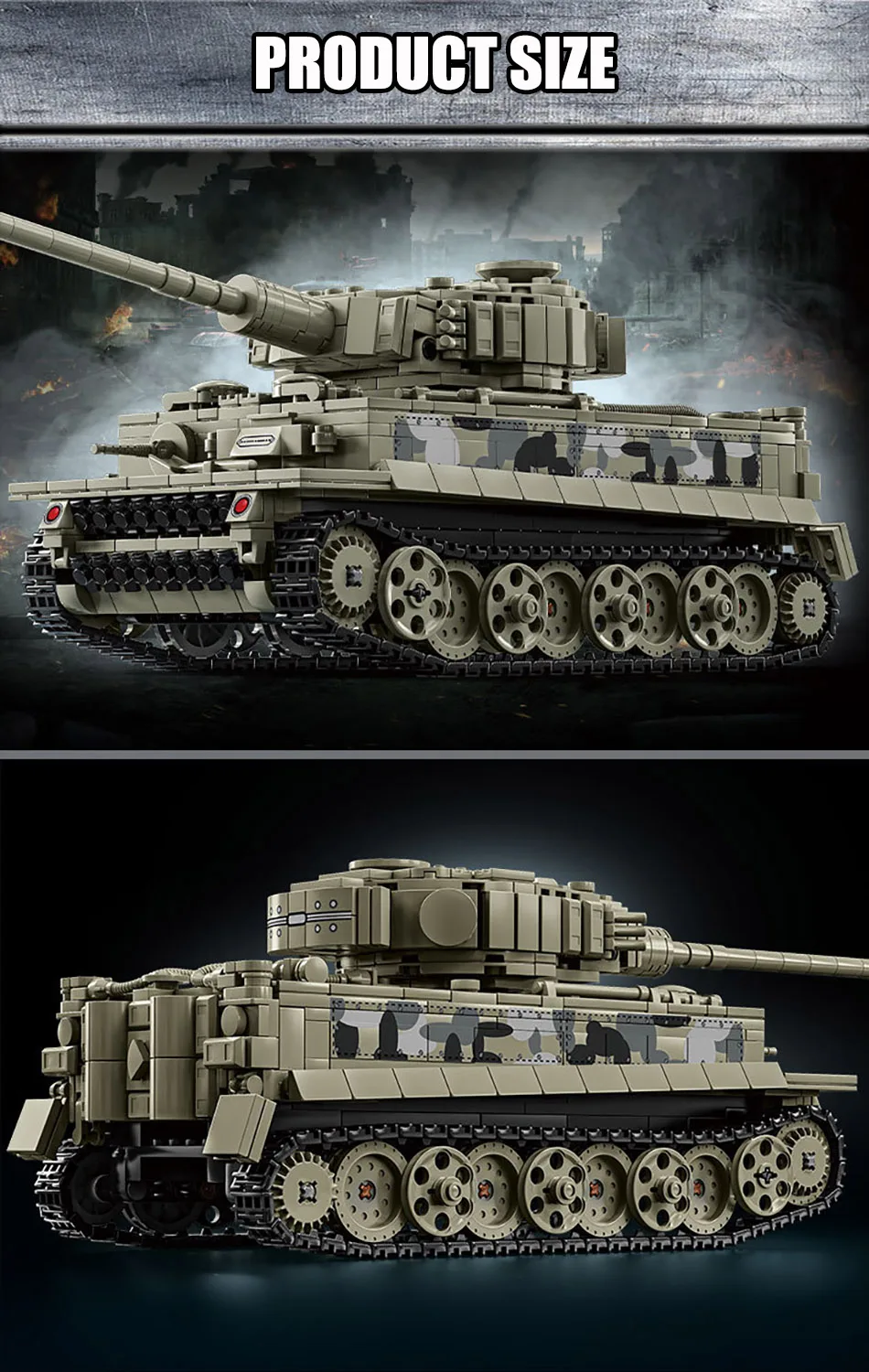 Militärischer MOC Tiger Schwerer Panzer, Armee-Hauptkampfpanzer, Soldatenfiguren, Bausteine, Ziegel-Set, Spielzeug für Jungen, Männer, Geschenke – Detail 2
