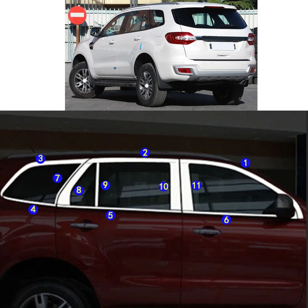 Car Sticker Garnish Pillar Window Middle Strip Trim Frame Hoods For Ford Everest 2015 2016 2017 2018 2019 2020 2021