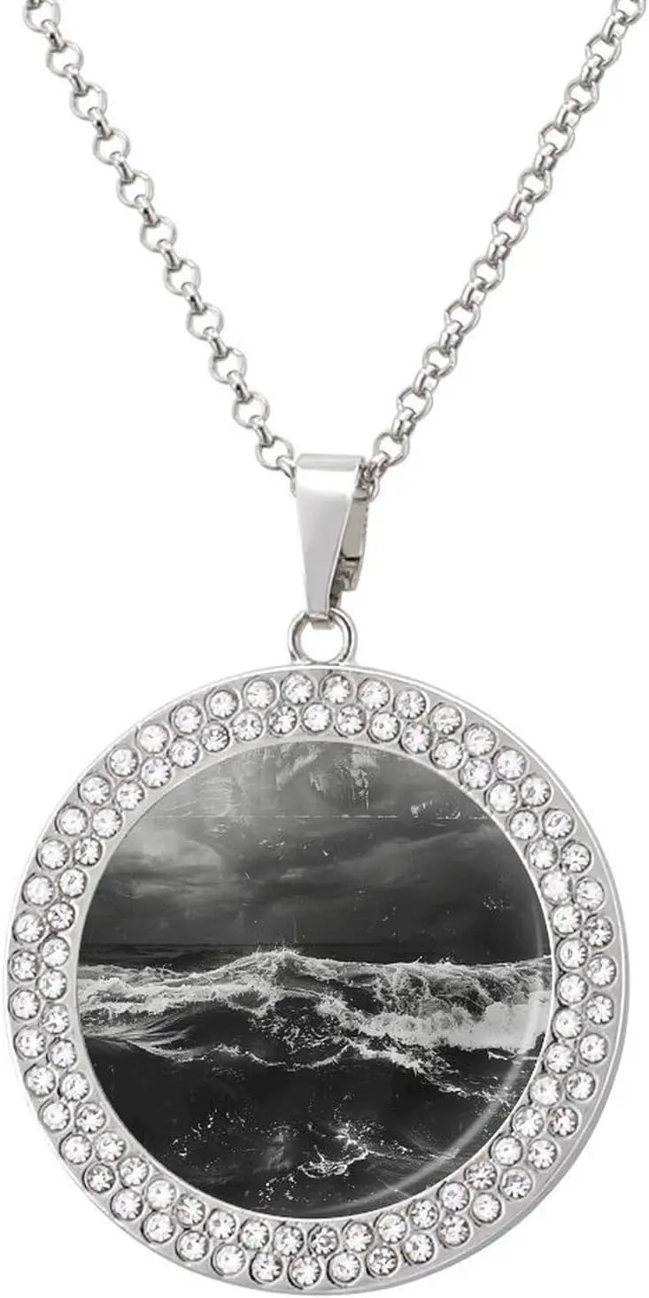 

Multicolored Diamond Pendant Necklace for Women, Sparkling Round Photo Jewelry Gift, Alloy Clavicle Chain
