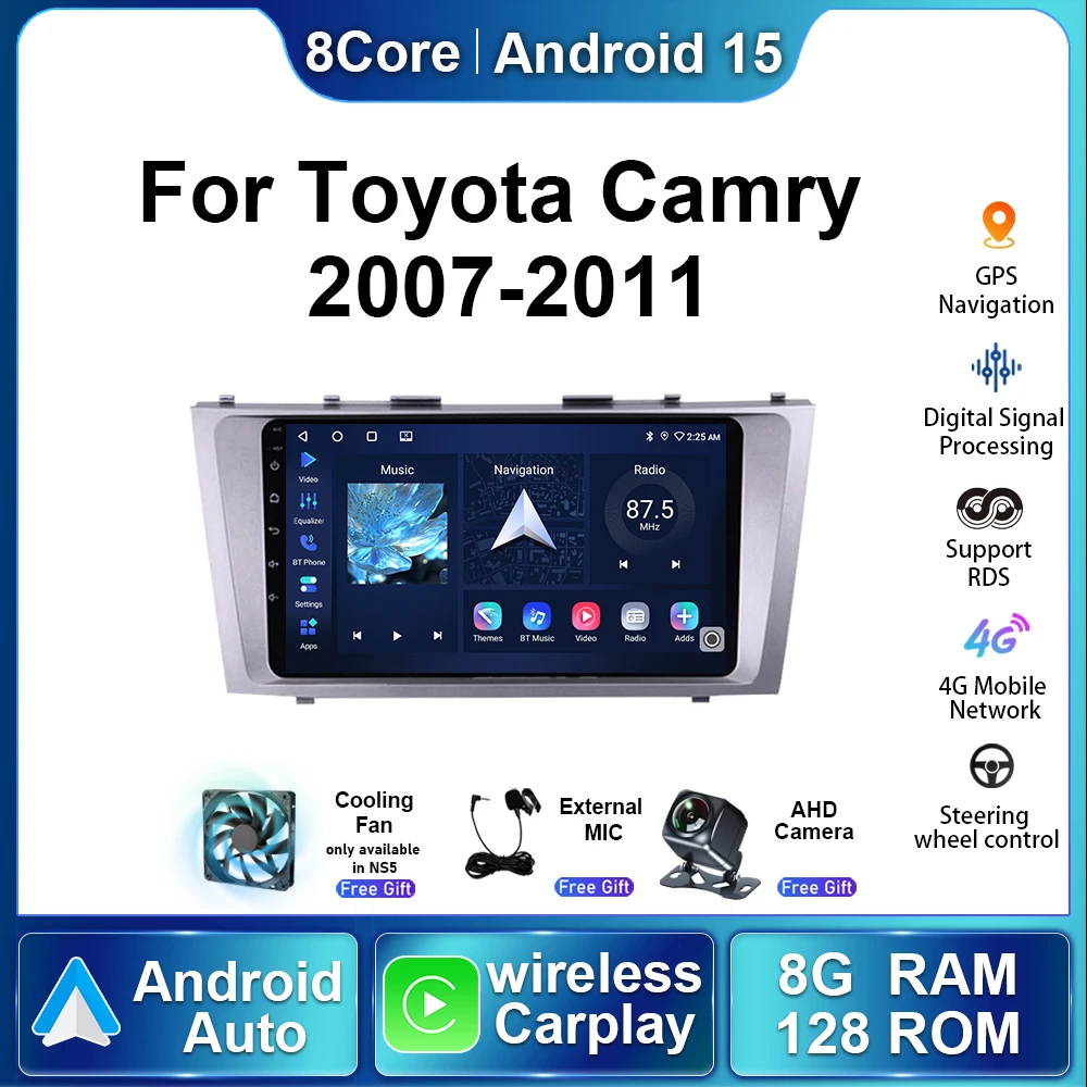 

Android15 Автомобильный радиоприемник Мультимедийный стерео видеоплеер для Toyota Camry 7 XV 40 50 2007-2011 Авто Carplay Головное устройство Навигация GPS