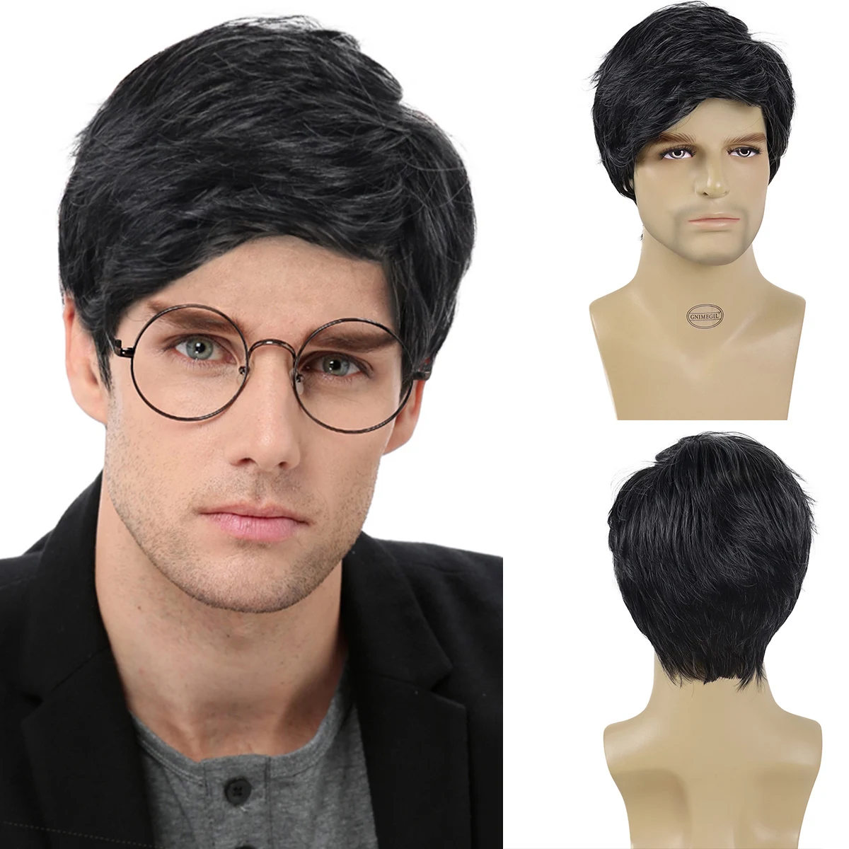 

Synthetic Short Wig Men Natural Black Mix White Hair Grey Wig with Bangs Casual Hairstyle Daddy Wig for Old Man Costume Straight