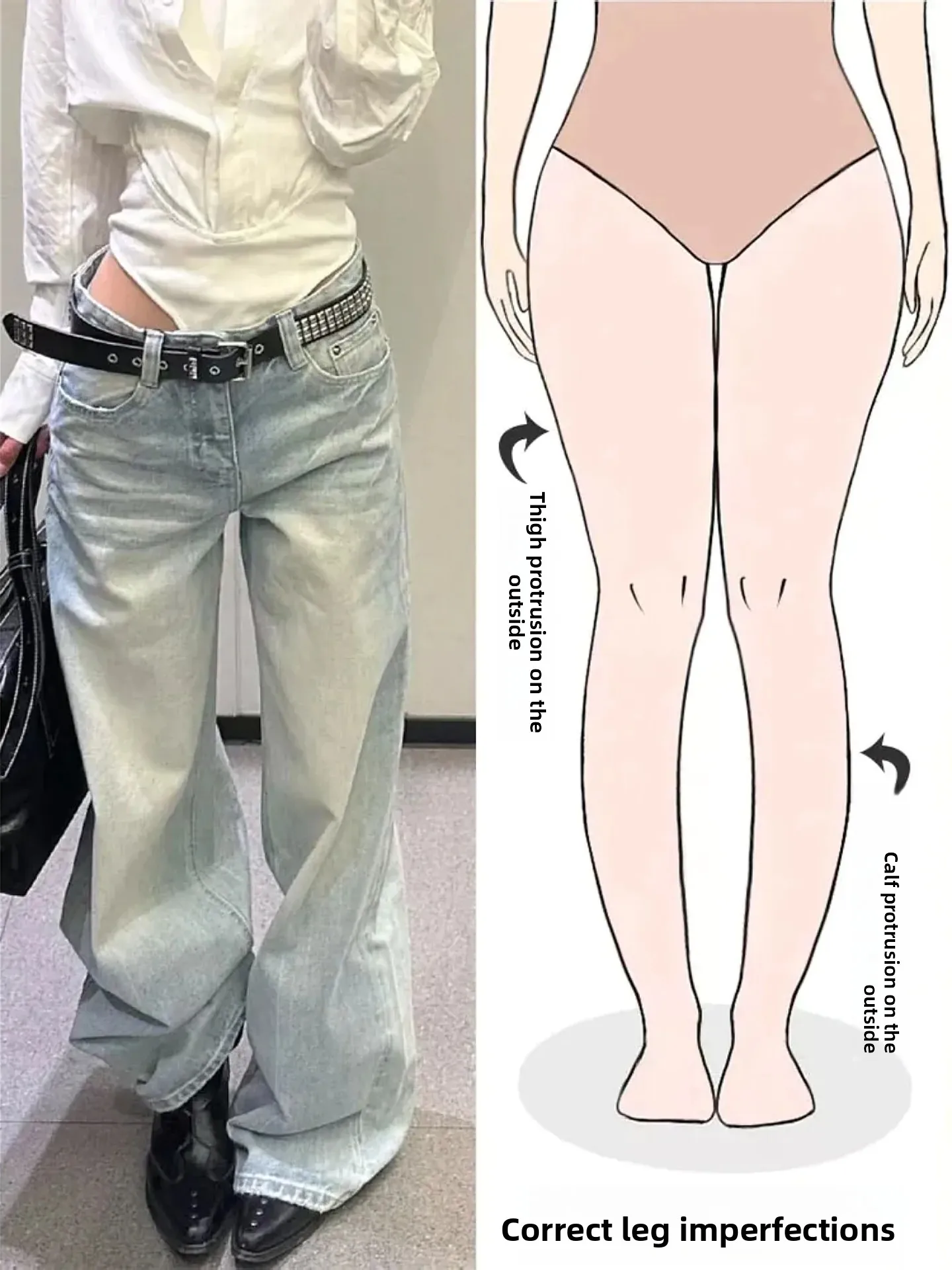 

High Waist Wide Leg Denim Jeans Women's Spring Summer New Style Slimming Straight Floor-Length Pants Pear Shape Body Type