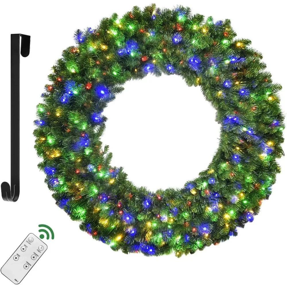 

48in Large Lighted Christmas Outdoor Wreath - Holiday Decor with 210 Colorful LEDs and 714 PVC Tips