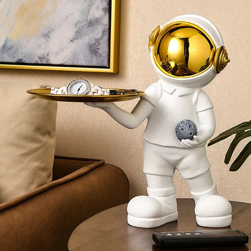 

Creativity Astronaut Storage Ornaments Nordic Modern Golden Balloon Space Rabbit Statue Coffee Table Desktop Candy Snacks Tray