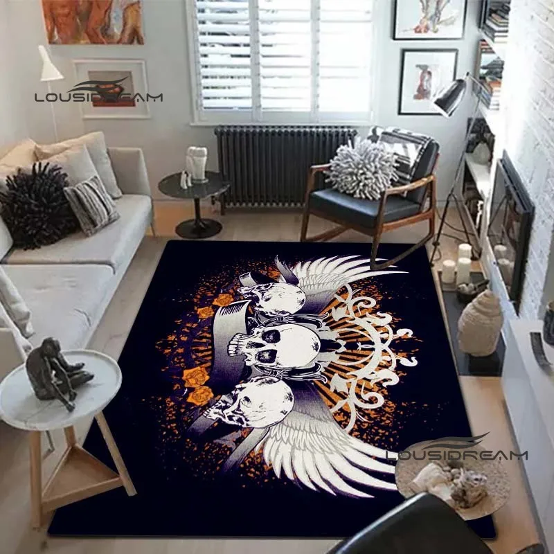 Gothic skulls Carpet and Rug dark winged skull flannel living room bedroom large area soft carpet home children's room floor mat