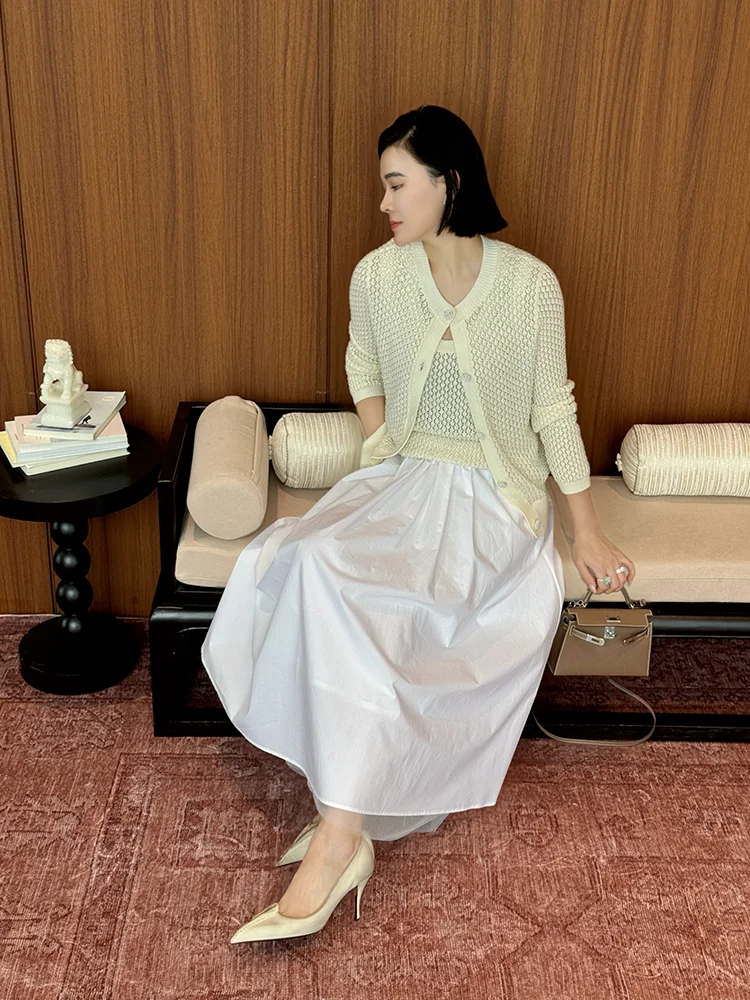 

Pearl Sparkling Small Fraance Sle Vest Cardigan round Ne White Heavy Design Spring Summer 2026 Women's Hanfu Set