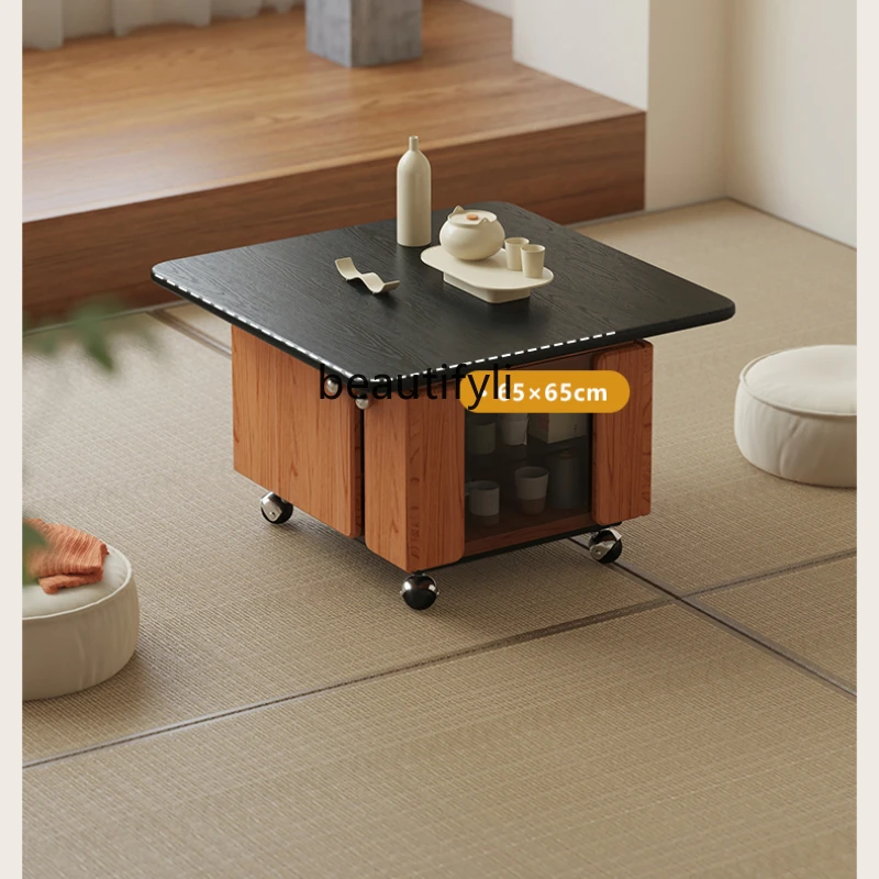 

Solid Wood Lifting Coffee Table Sofa Side Table Movable Cherrywood Rotating Side Cabinet Living Room Small Apartment Balcony